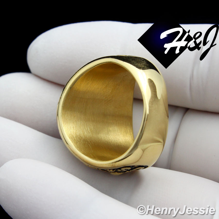 Stainless Steel US Army Military Gold/Black Plated Blue Rhinestone Oval Ring*100