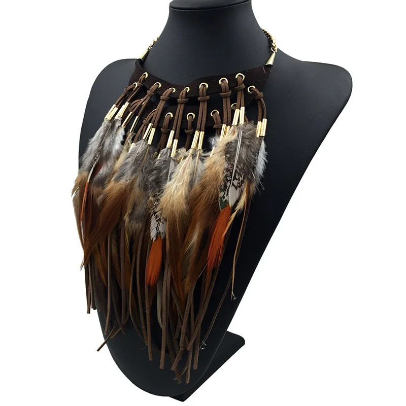 Feather Pendant Necklace Statement Chain Long Collar Necklaces Women Jewelry