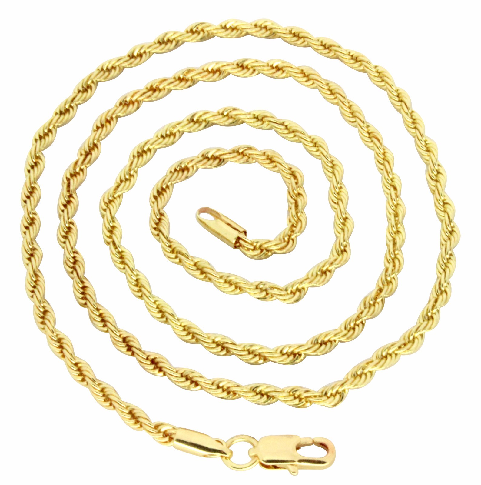 Men Women Rope Chain 14k Gold Plated 16″- 36″ Twist 3mm Necklace Hip Hop