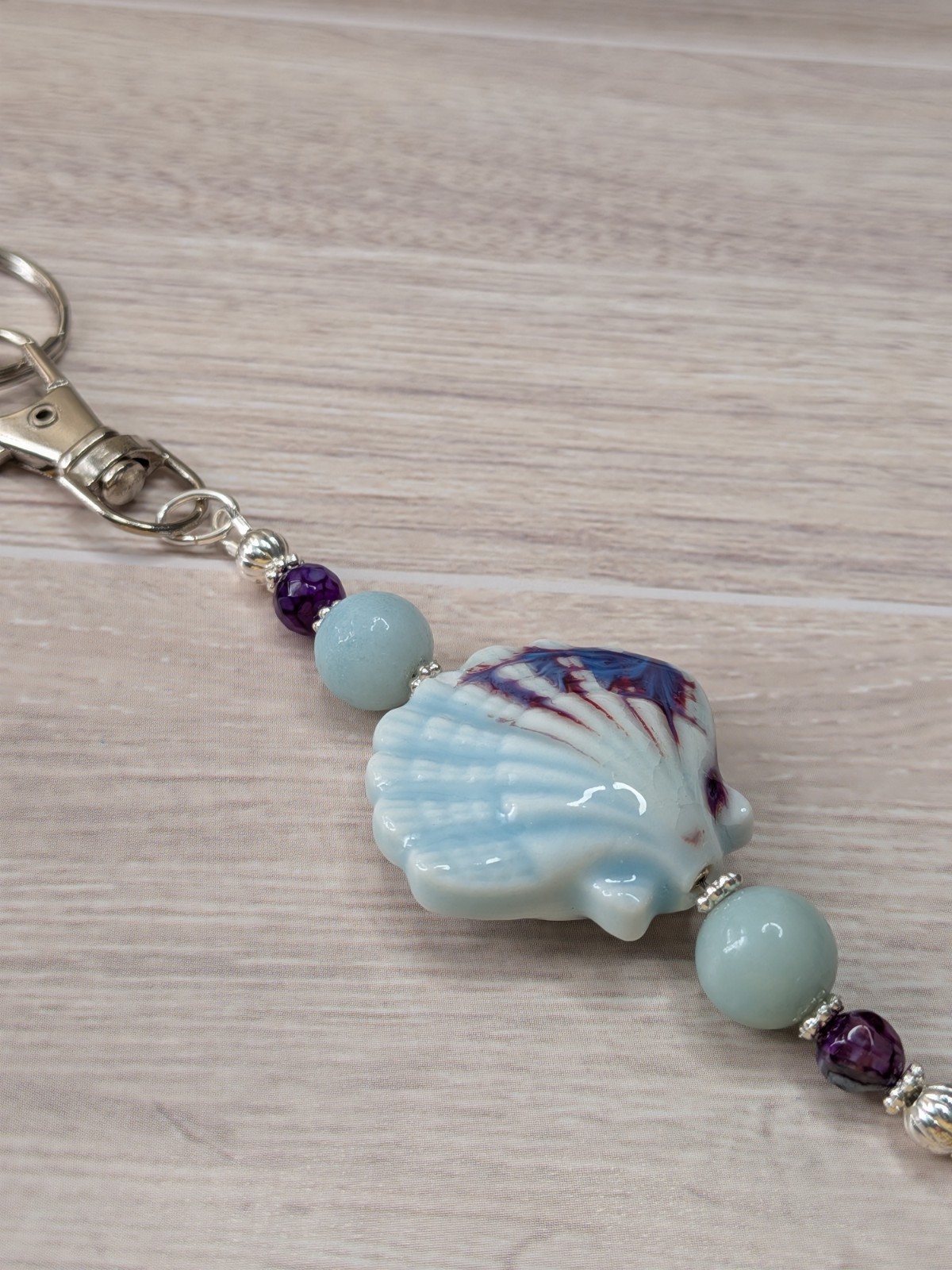 Beachy Sea Shell, Amazonite and Starfish Keychain Purse Tassel – Ocean Inspired