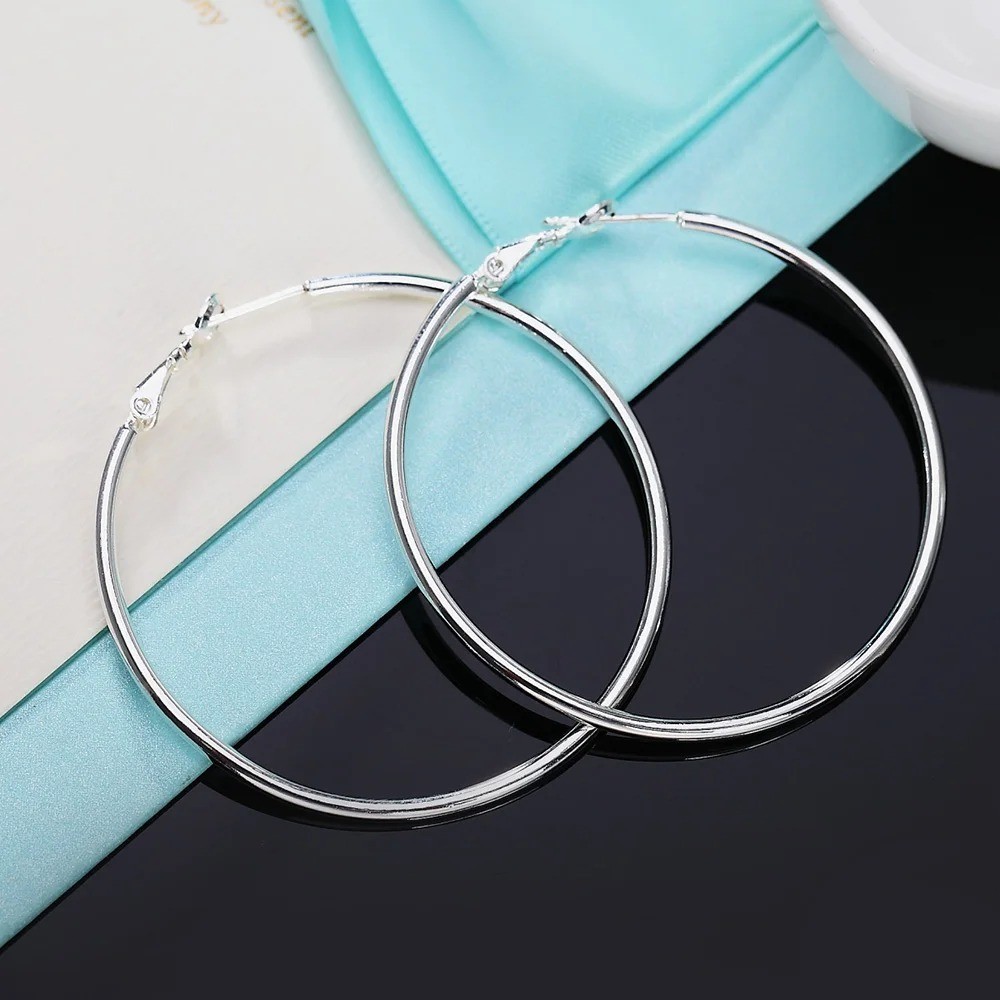 925 Sterling Silver 50mm 2” Big Round Large Thin Hoop Earrings – Free Shipping