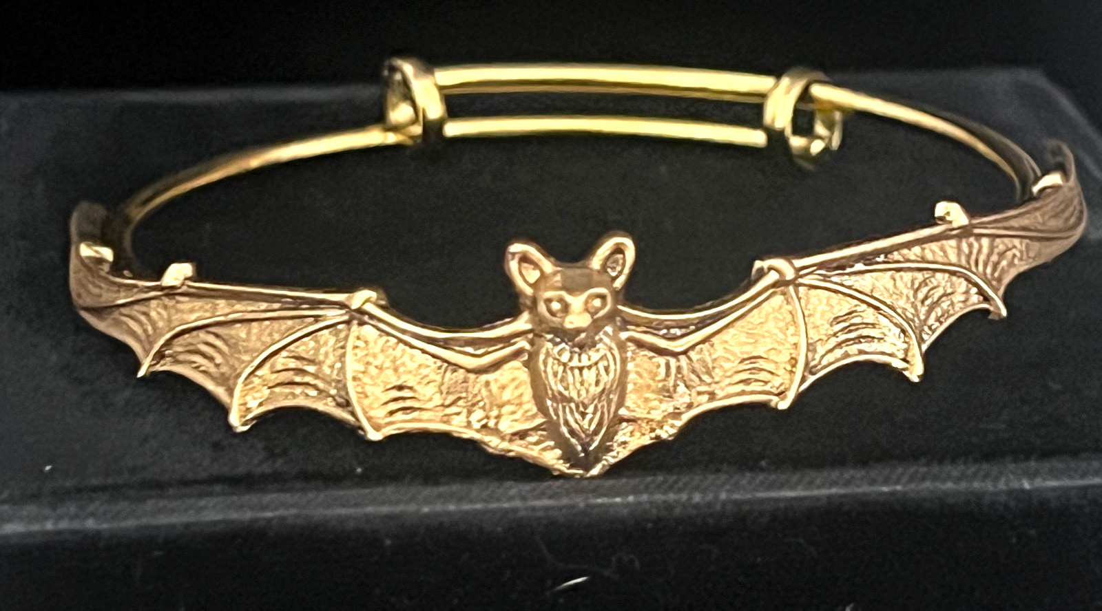 Bat Bracelet Wide Winged Gothic Bat Gold Toned Slide Bangle