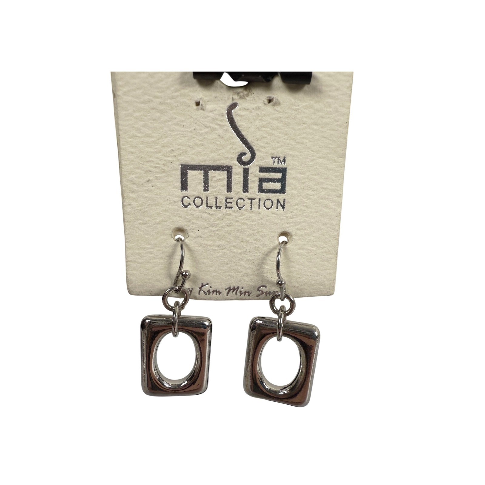 NEW Mia Collection Square Hoop Dangle Earrings Silver Tone Lead Compliant