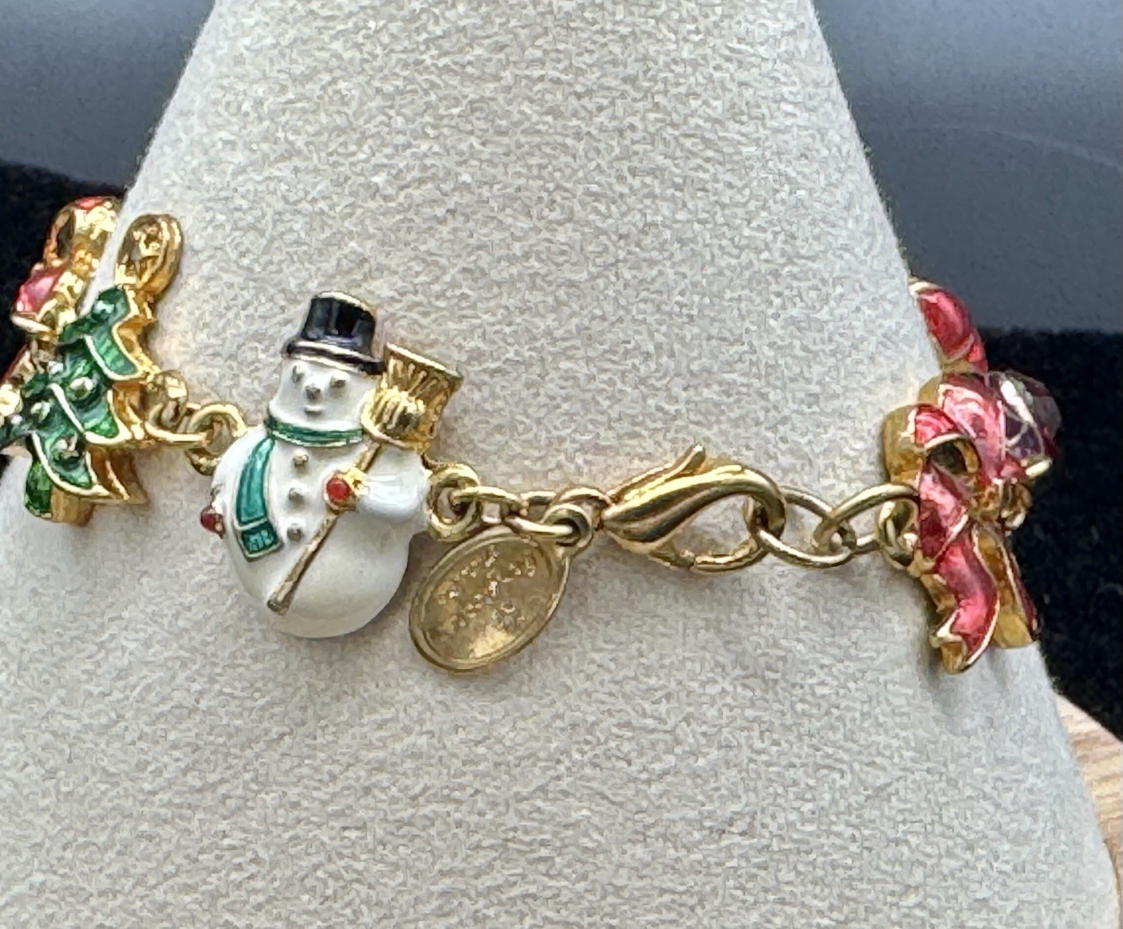 Christopher RADKO Christmas Charms Gold Tone Bracelet 6.5”Holiday Multicolor