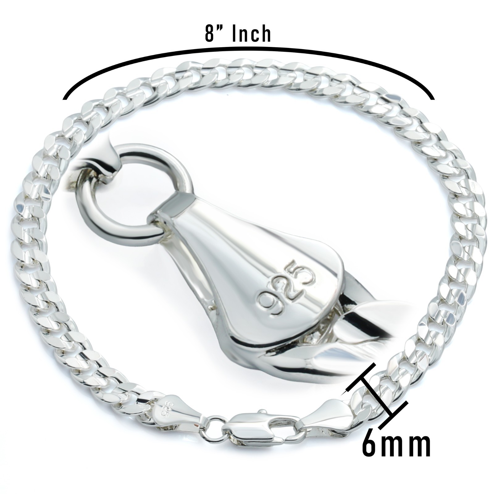 Cuban Link Chain Concave Bracelet 6mm -8″ | 925 Silver Plated HipHop Men Fashion