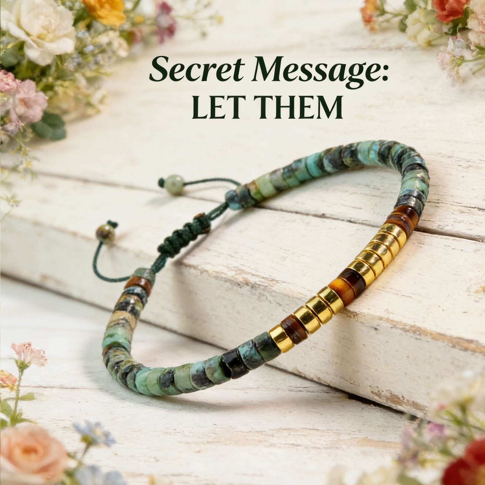 Morse Code ” LET THEM ” Healing African Turquoise Adjustable Bracelet Women Men