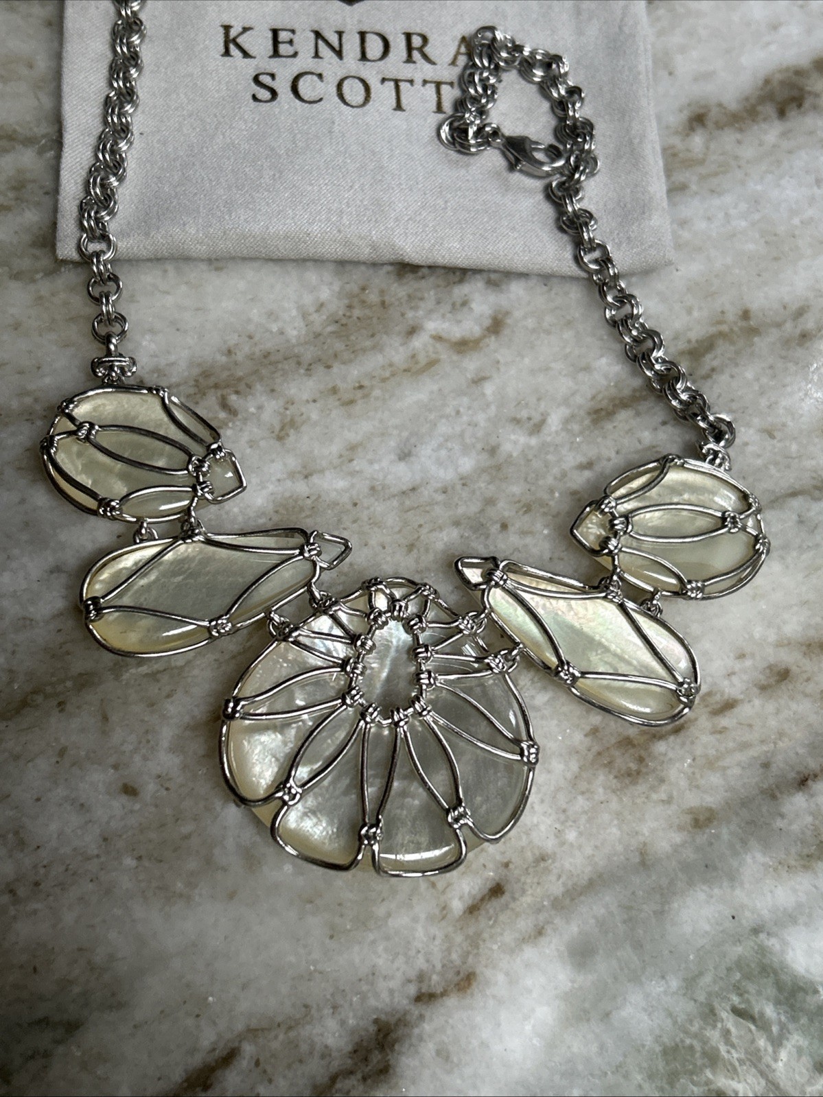 Kendra Scott Kenzie Statement Necklace Silver Ivory Pearl $198 Wedding Formal