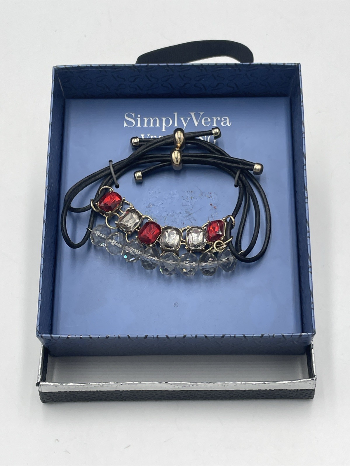 Simply Vera Vera Wang Bracelets Red Clear Crystal Faux Leather Jewelry New Boxed