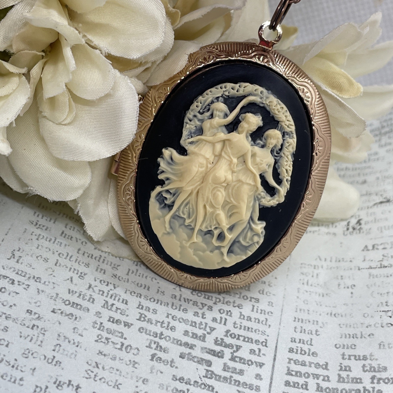 Rose Gold Photo Locket Necklace Birthday Gift 3 Graces Muse Muses Dancer Cameo