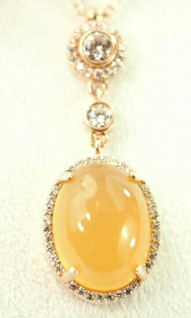 Fine Orange Agate 52 Stone Cubic Zirconia Sterling Pendant Necklace $258 New
