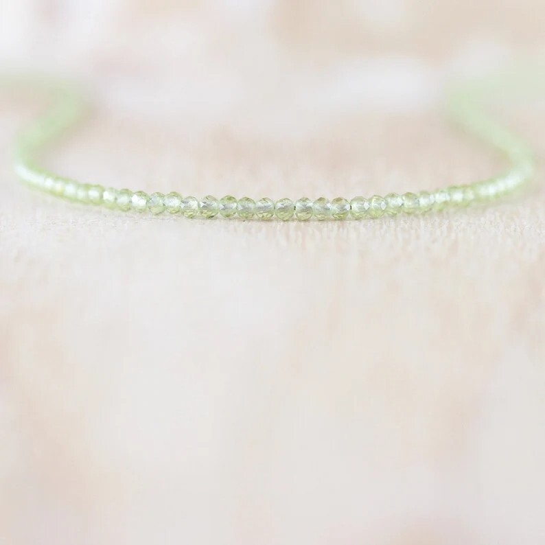2mm Peridot Crystal Gemstone Faceted Beads Dainty Choker Necklace Minimalist