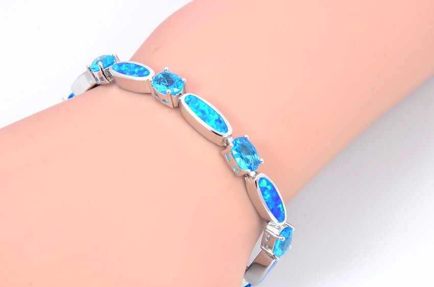 Hawaii Blue Opal Waves Cuff Bracelet 925 Sterling Sliver Jewelry For Women Girls