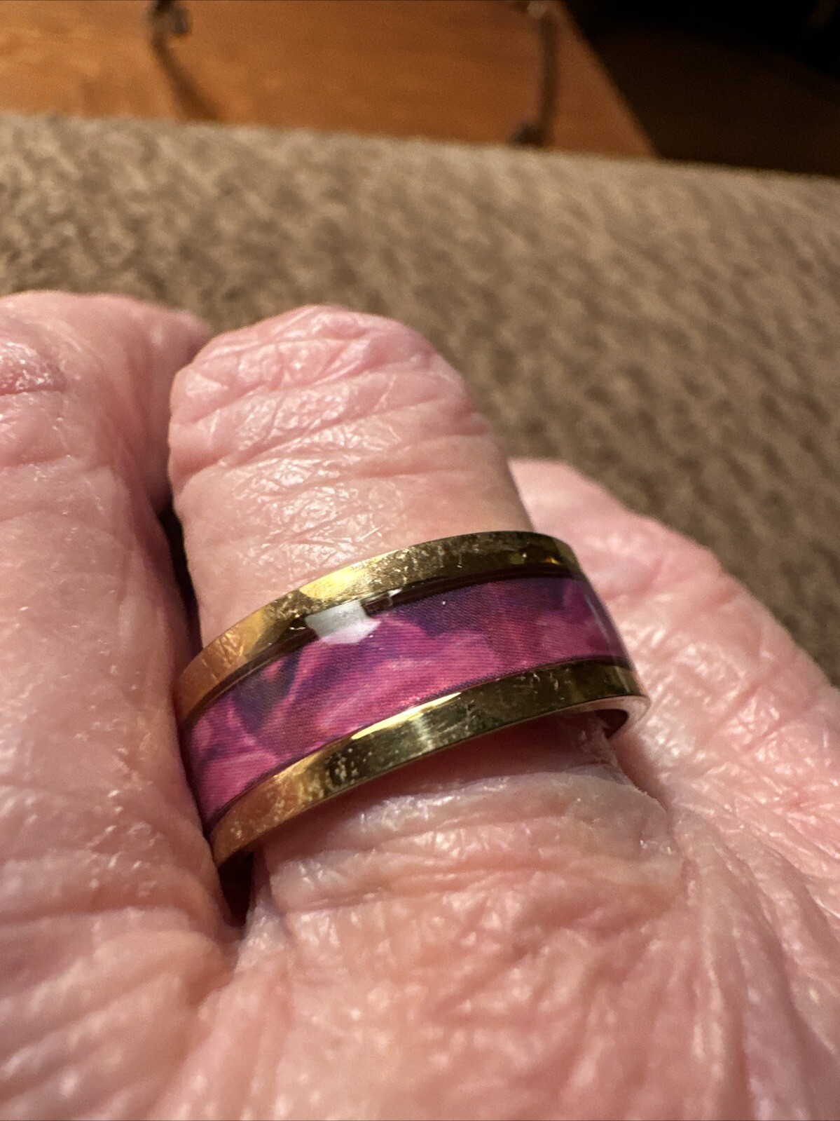 Love This Retro Pink And Blue Stainless Steel Gold Ring In Size 7