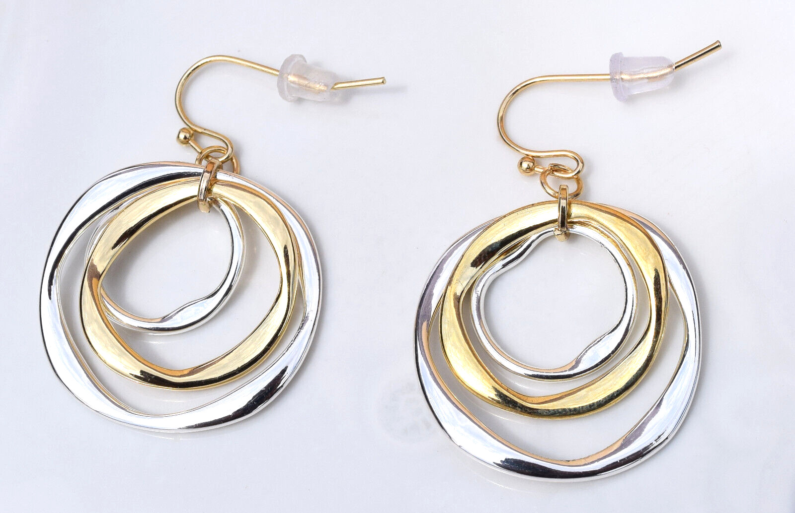 Silver & Gold Twisted Circles Earrings Polished Nickel Free & Hypo Allergenic