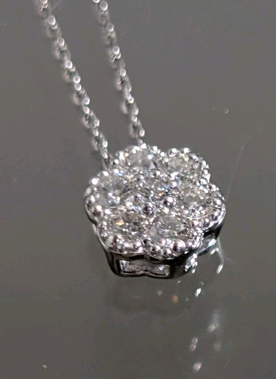 Pt900 0.15ct Diamond Pendant Pt850 15″ Dainty Chain Necklace 1.5grams