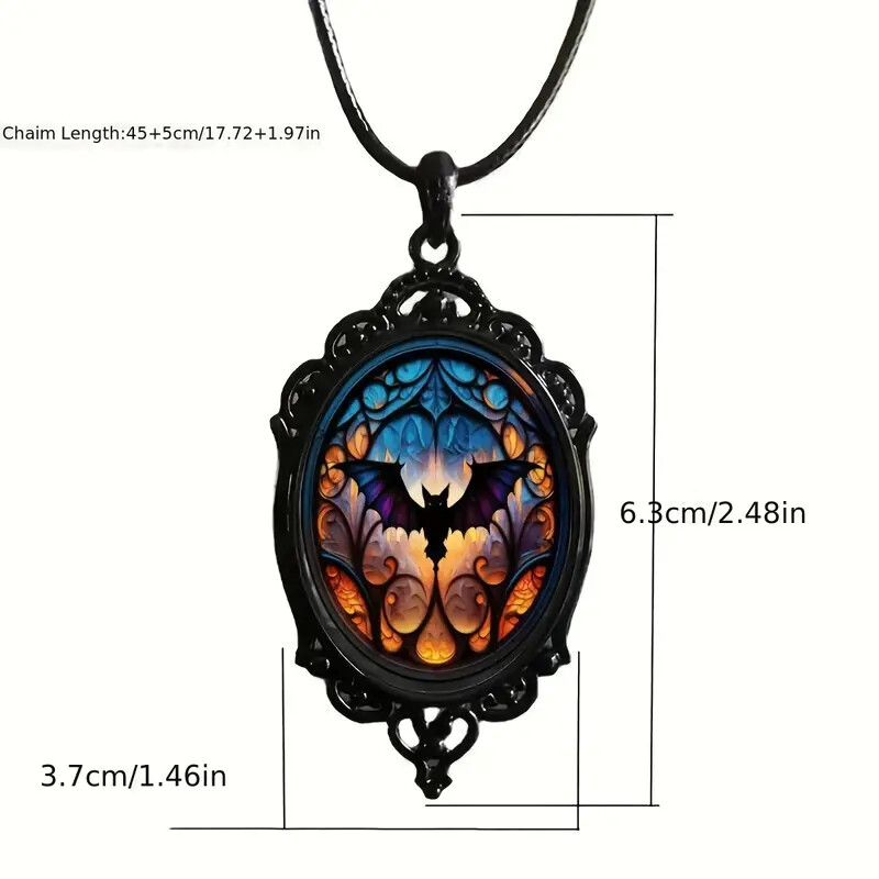 2pc Set Gothic Halloween Bat & Witch Pendant Necklaces Party Jewelry Gift