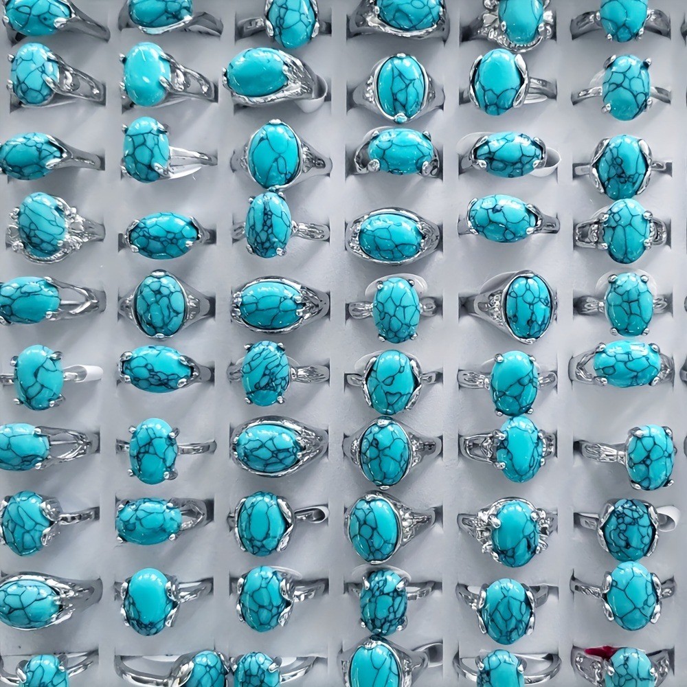 50/100Pcs Wholesale Lot Mixed Ring Turquoise Natural Stone Rings Women Gemstone