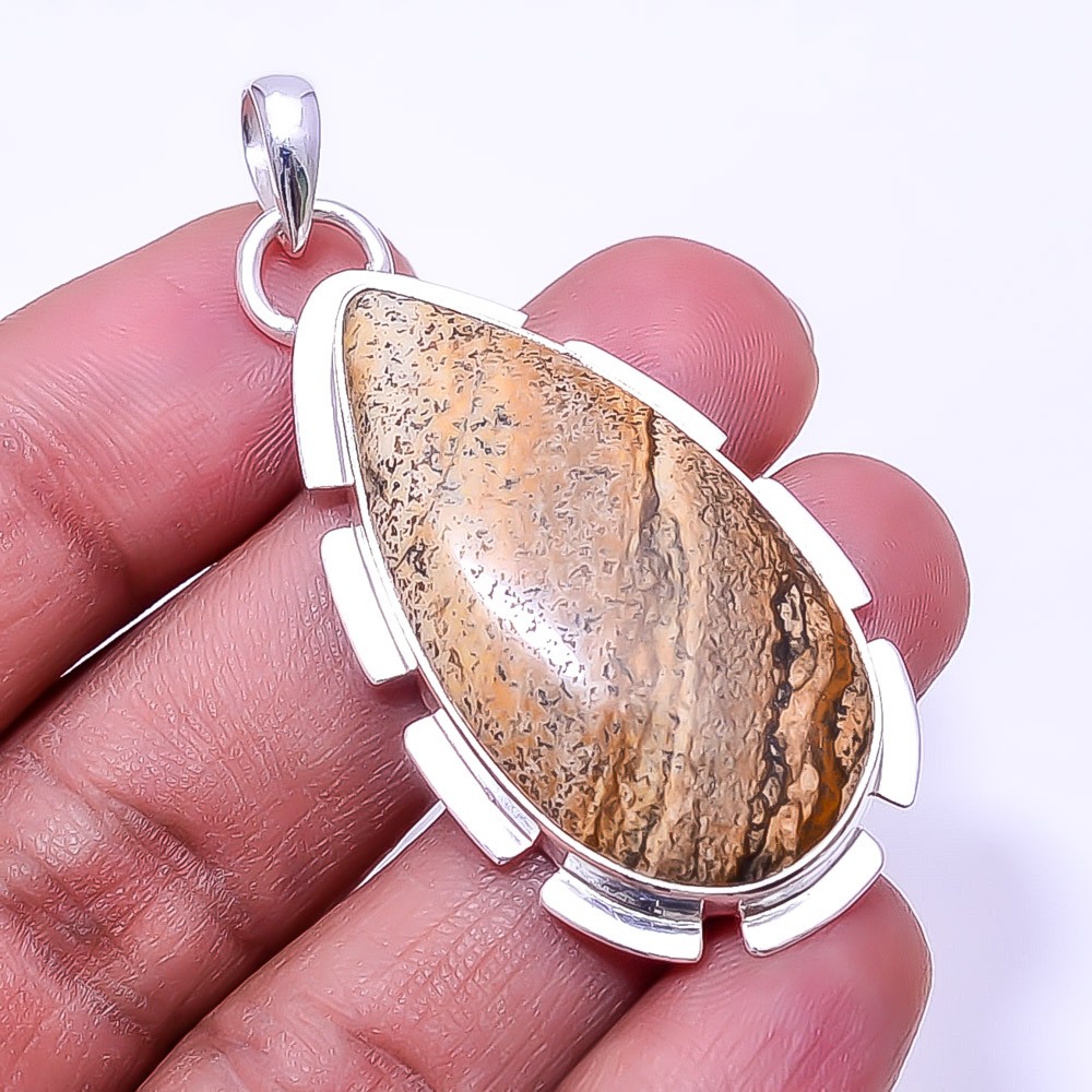 Picture Jasper – Oregon 925 Sterling Silver Pendant 2.15″, Christmas Gift P3967