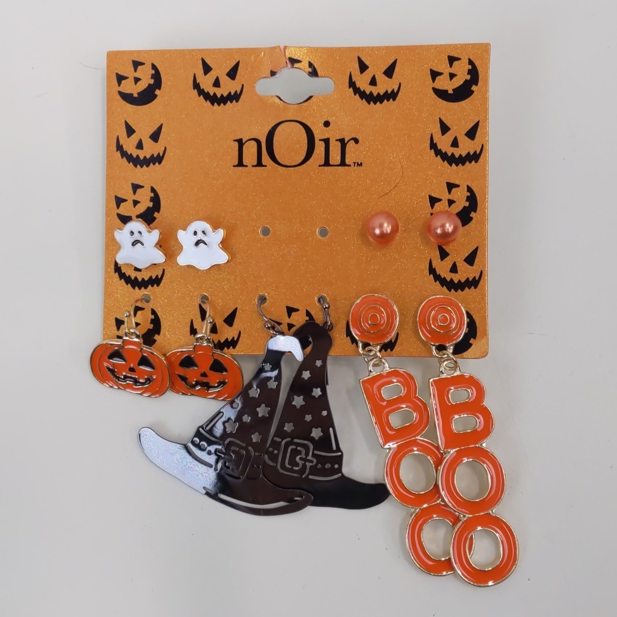 nOir Halloween Earring Set Ghost Pumpkin Witch Hat Boo Dangle Studs Costume