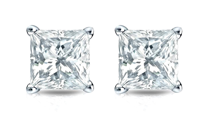 1/2 Ct Princess Cut Simulated Diamond Stud Earrings in 14K White Gold Finish