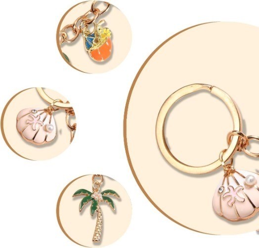 2PCS Island Palm Tree Metal Car Keychain, Universal Fit Key Ring Size: Style D