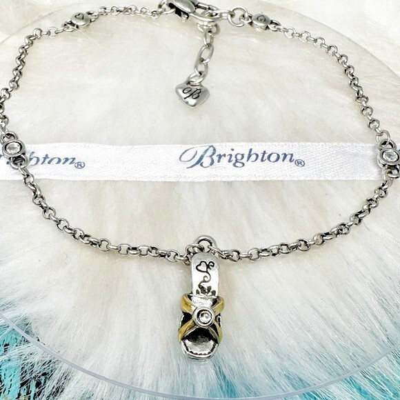 Brighton High Heel Shoe Sandal Crystal Silver Gold Plate Ankle Bracelet ANKLET