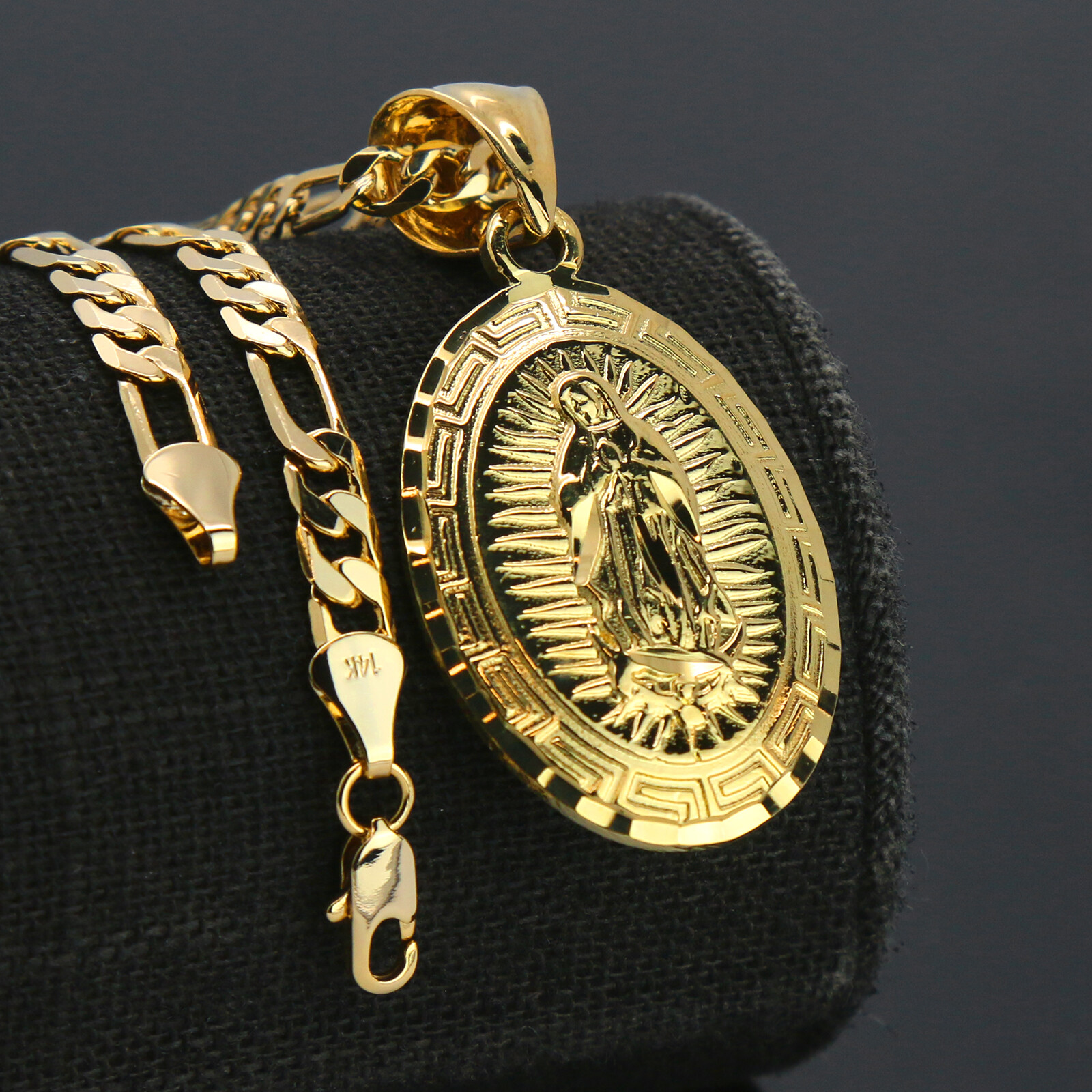Our lady of Guadalupe 14k Gold Plated Brass Pendant 18″ Figaro Choker Chain