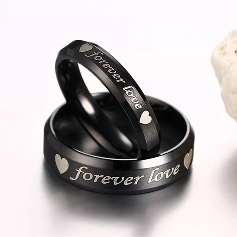 Sz 5,6,7,8,9,10,11,12: Black Forever Love Couple Ring