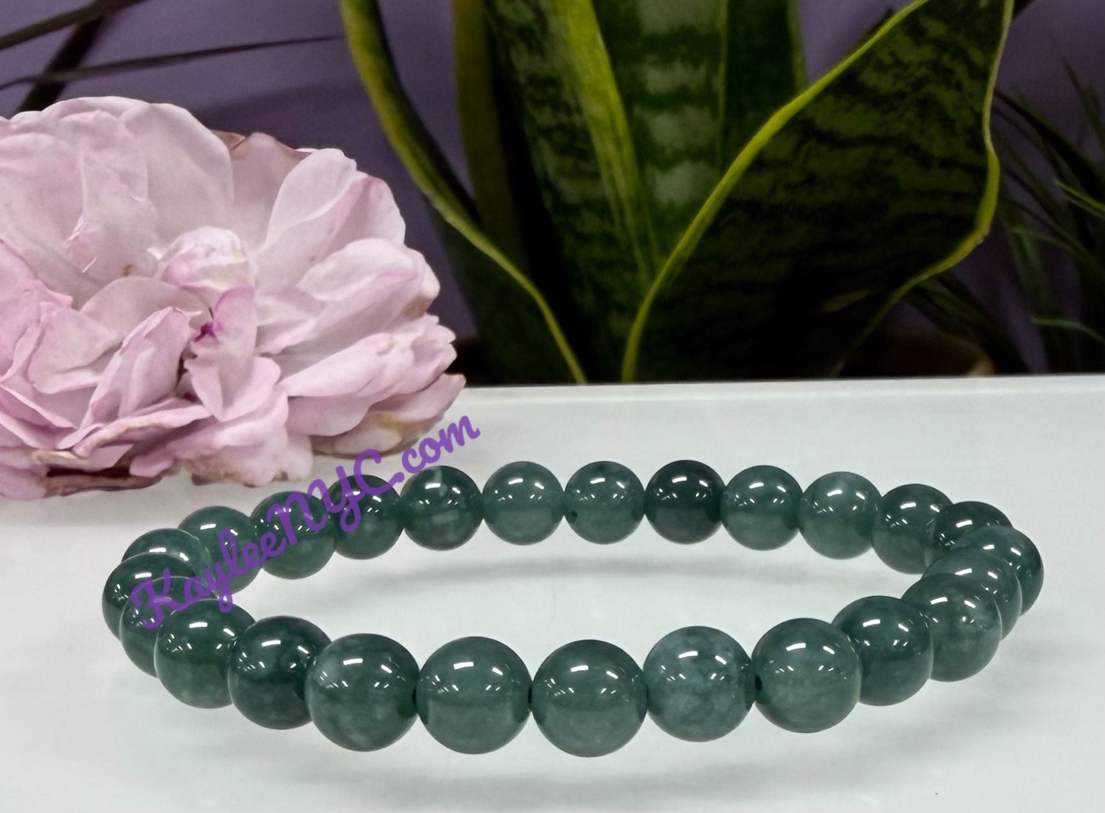 Wholesale 6 Pcs Natural Dark Green Burma Jade 7.7mm 7.5” Crystal Bracelet
