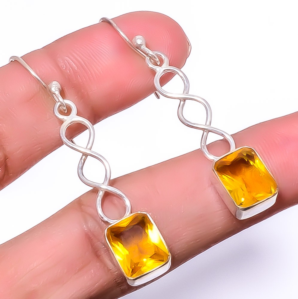Citrine Gemstone 925 Silver Plated Spiral Earring 1.79″ T48