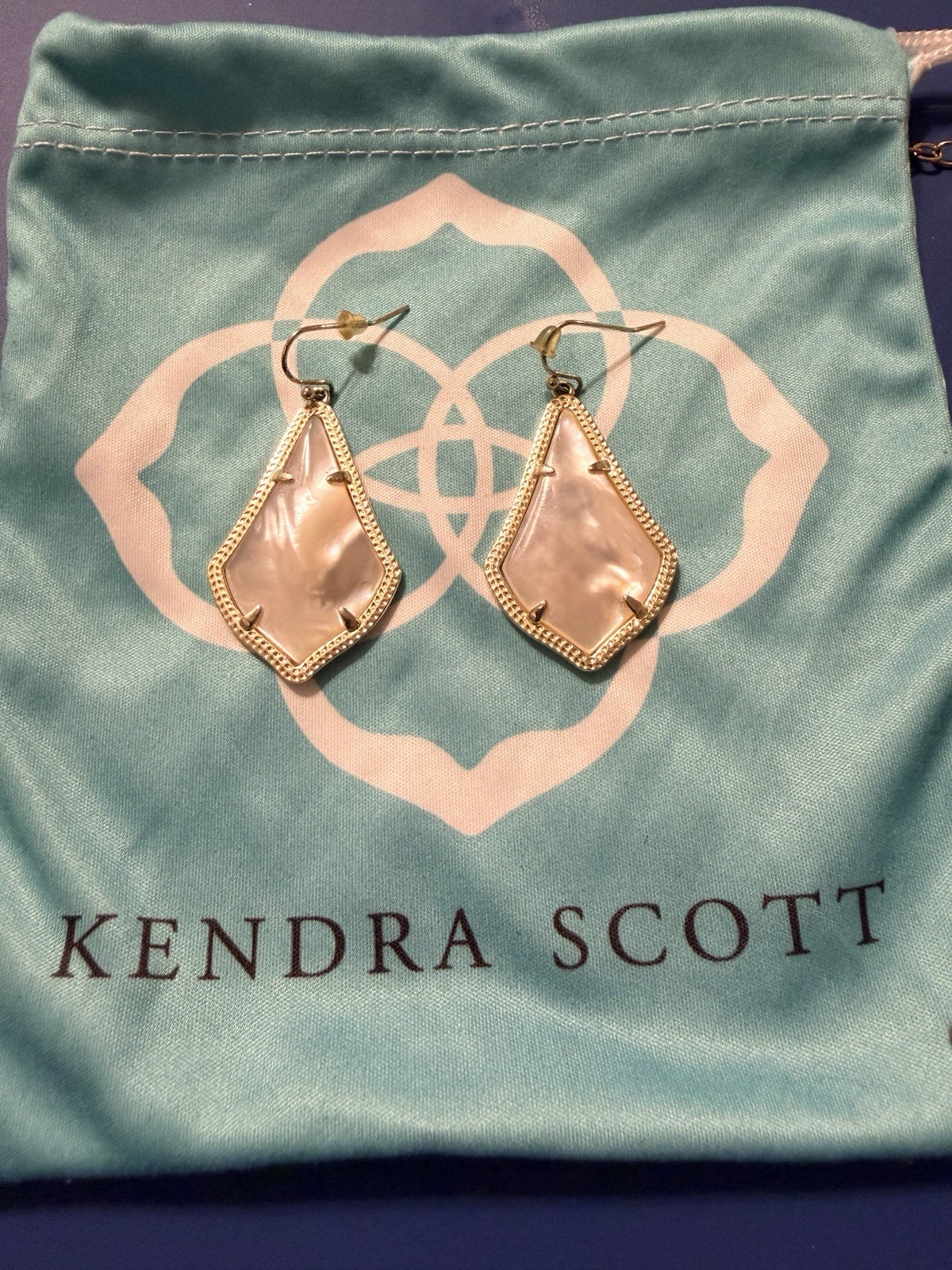 Kendra Scott Gold Plated Dangle Earrings Pink Mother of Pearl Hexagon Hook