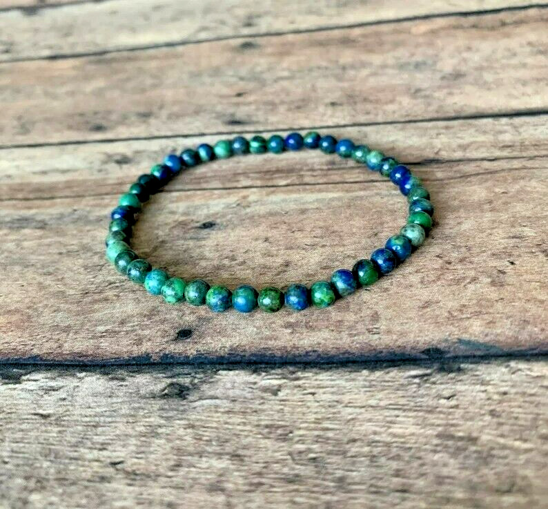 Azurite Malachite 4mm Gemstone Beaded Healing Balance Chakra Bracelet Xmas Gift