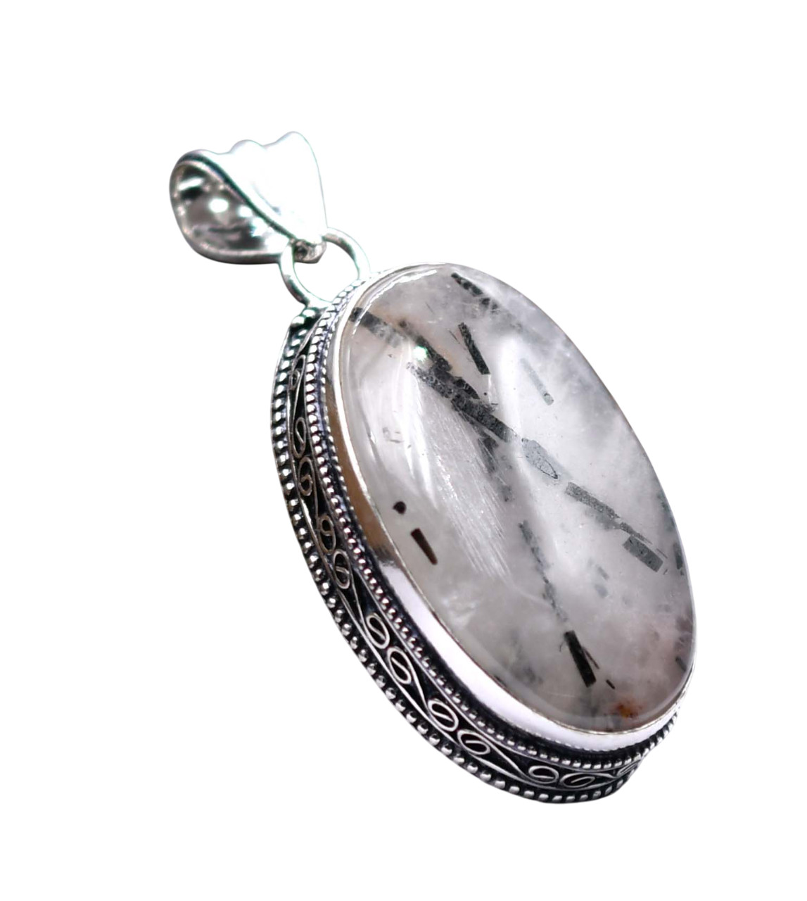 Black Rutile Natural Gemstone Silver Plated Ethnic Pendant Jewelry 2.25″