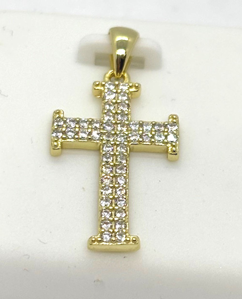 925 Sterling Silver Religious Cross CZ Necklace Pendant 27mm Yellow Gold Plated