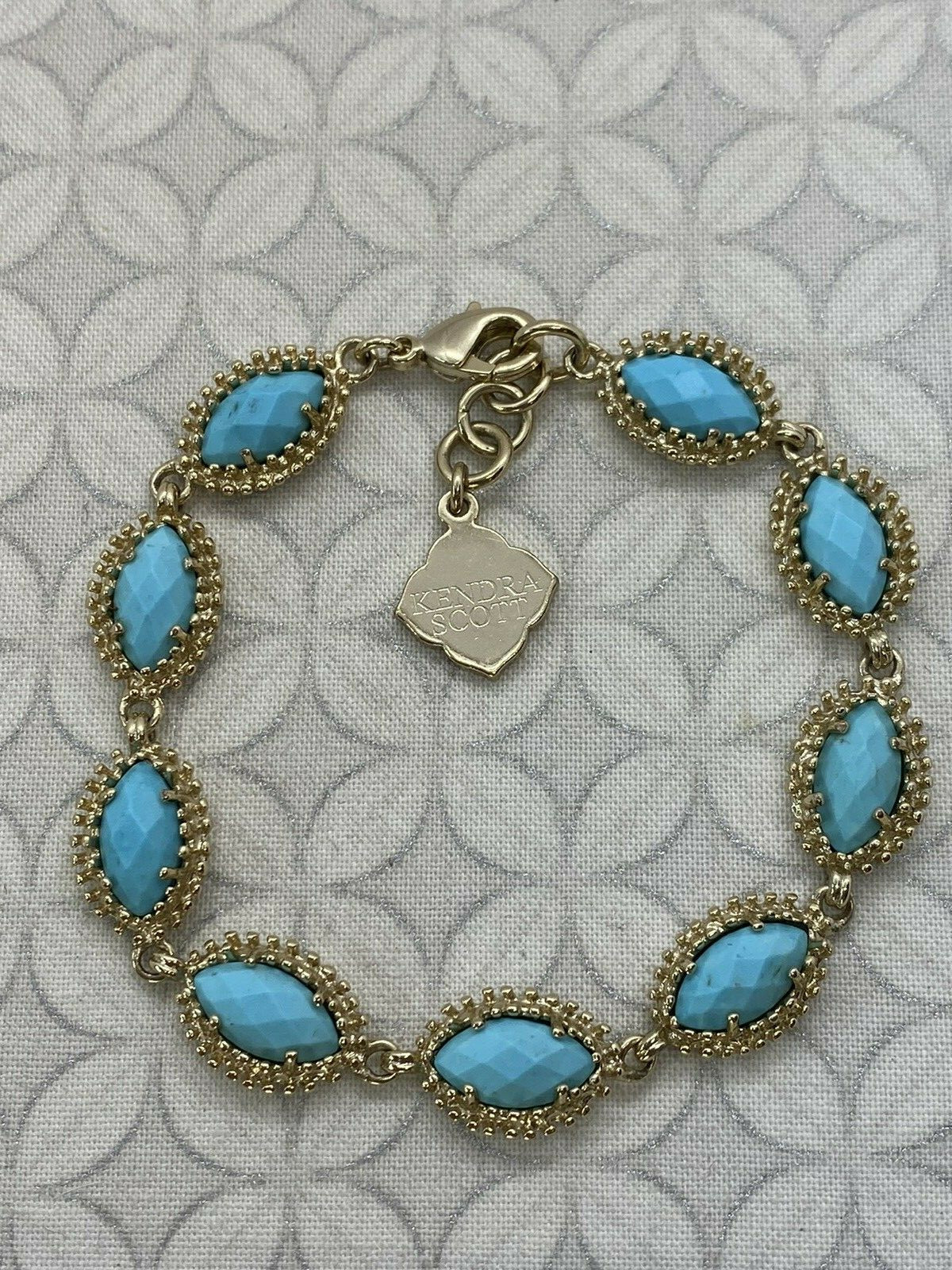 Kendra Scott Jana Marquise Link Faceted Turquoise Magnesite Stone Bracelet gold