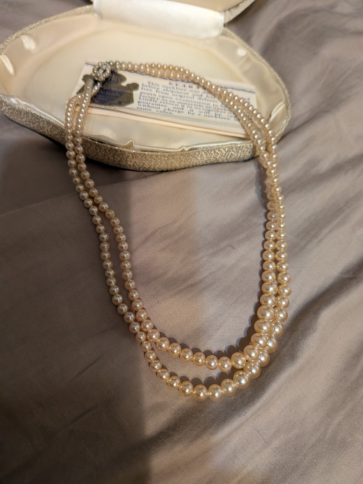 Deltah Simulated Ivory Pearl Double Strand Beaded Necklace, Silver Box Clasp