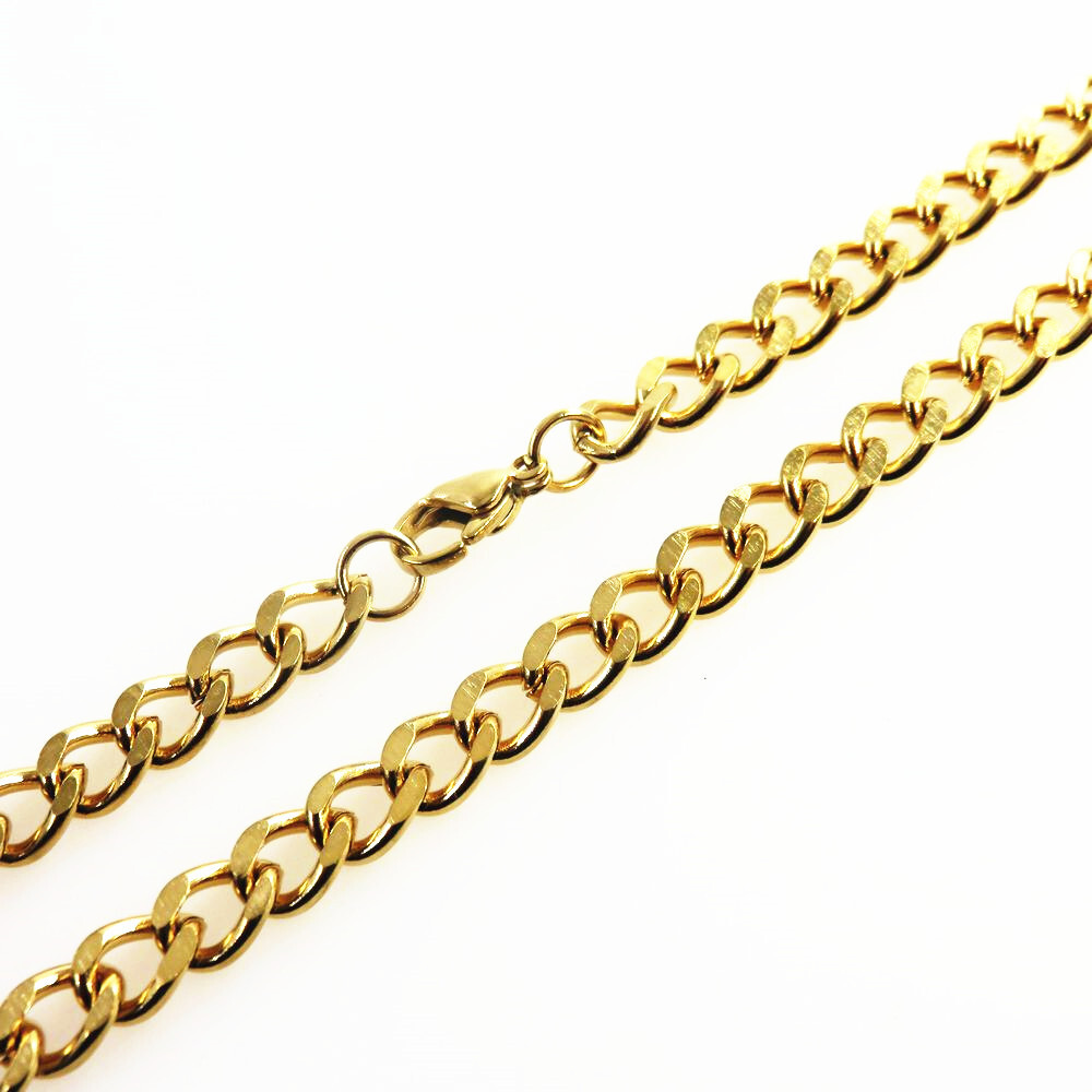 Woman Man 2-9mm REAL Stainless Steel Gold Plated Curb Cuban Link Chain Necklace