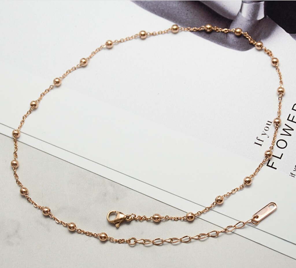 Gold Plated Titanium Stainless Steel 3.5mm Bead Chain Choker Necklace 14-16″