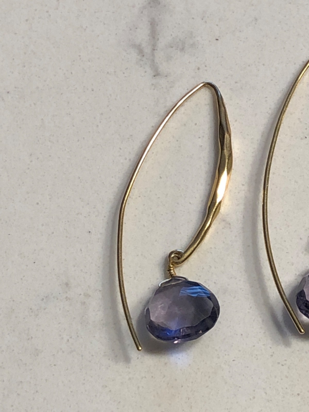 Stella & Dot Retired Gold Wired Purple Amethyst Teardrop Stone Dangle Earrings
