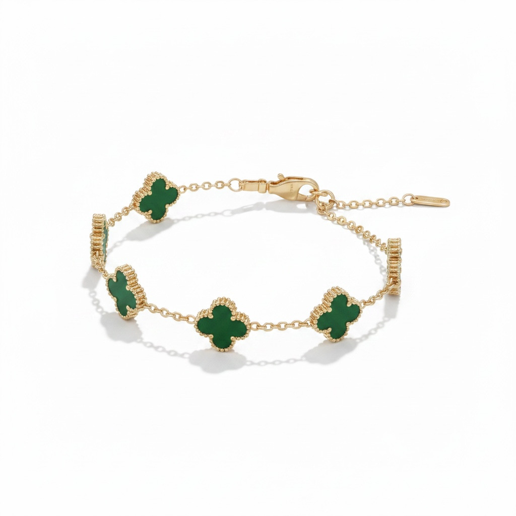 Shimmer Green Clover Bracelet — Gold Stainless Steel