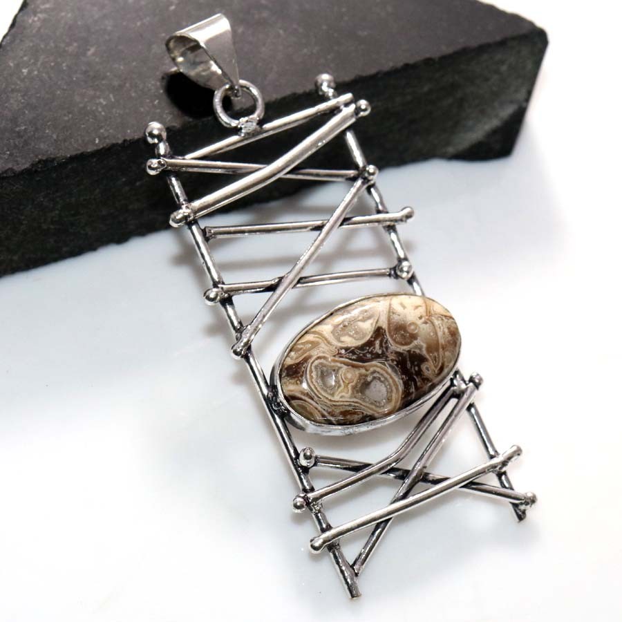 925 Silver Plated Awesome Rock Fossil Pendant 2.5″ Father’s Day Gift Trendy JW