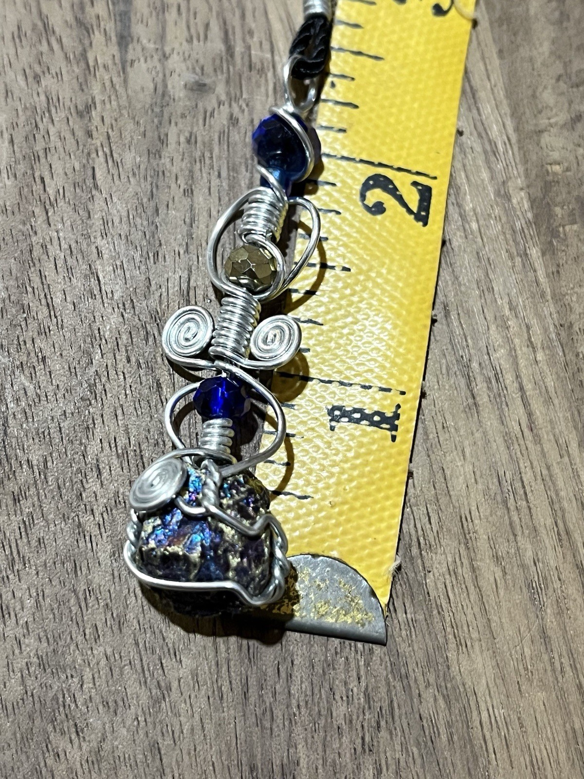 Chalcopyrite, Peacock Copper, Wire Wrap Wand Pendant, Artistic Gemstone