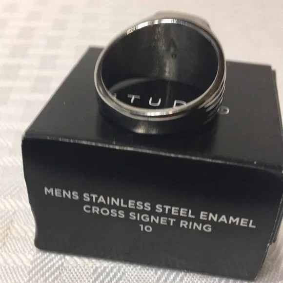 Men’s Stainless Steel Enamel CROSS SIGNET Ring Size 10 NIB ~ FAST SHIP NEXT DAY!