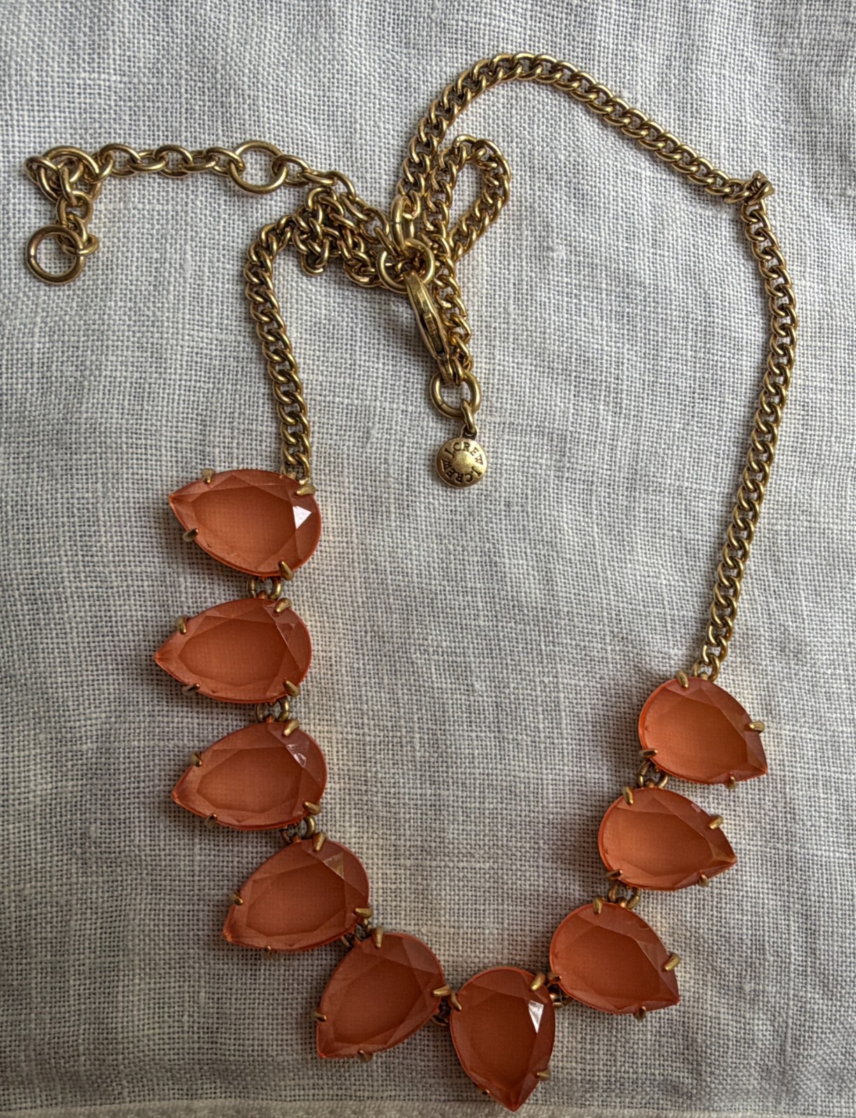 J. Crew orange teardrop crystal stone gold tone necklace gently worn