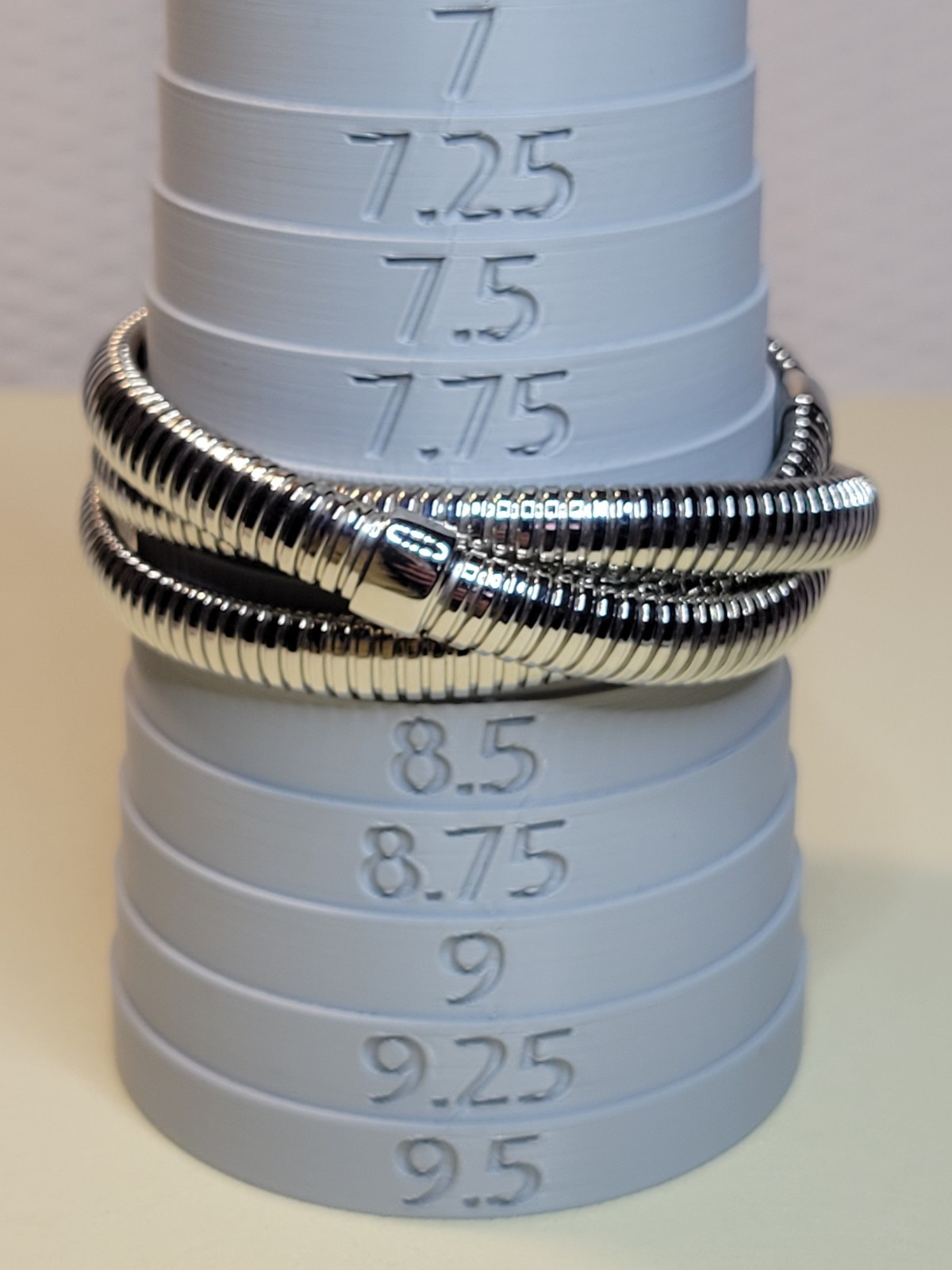David Markstein Silvertone Three Strand Slip On Tubogas 8″ Stretch Bracelet