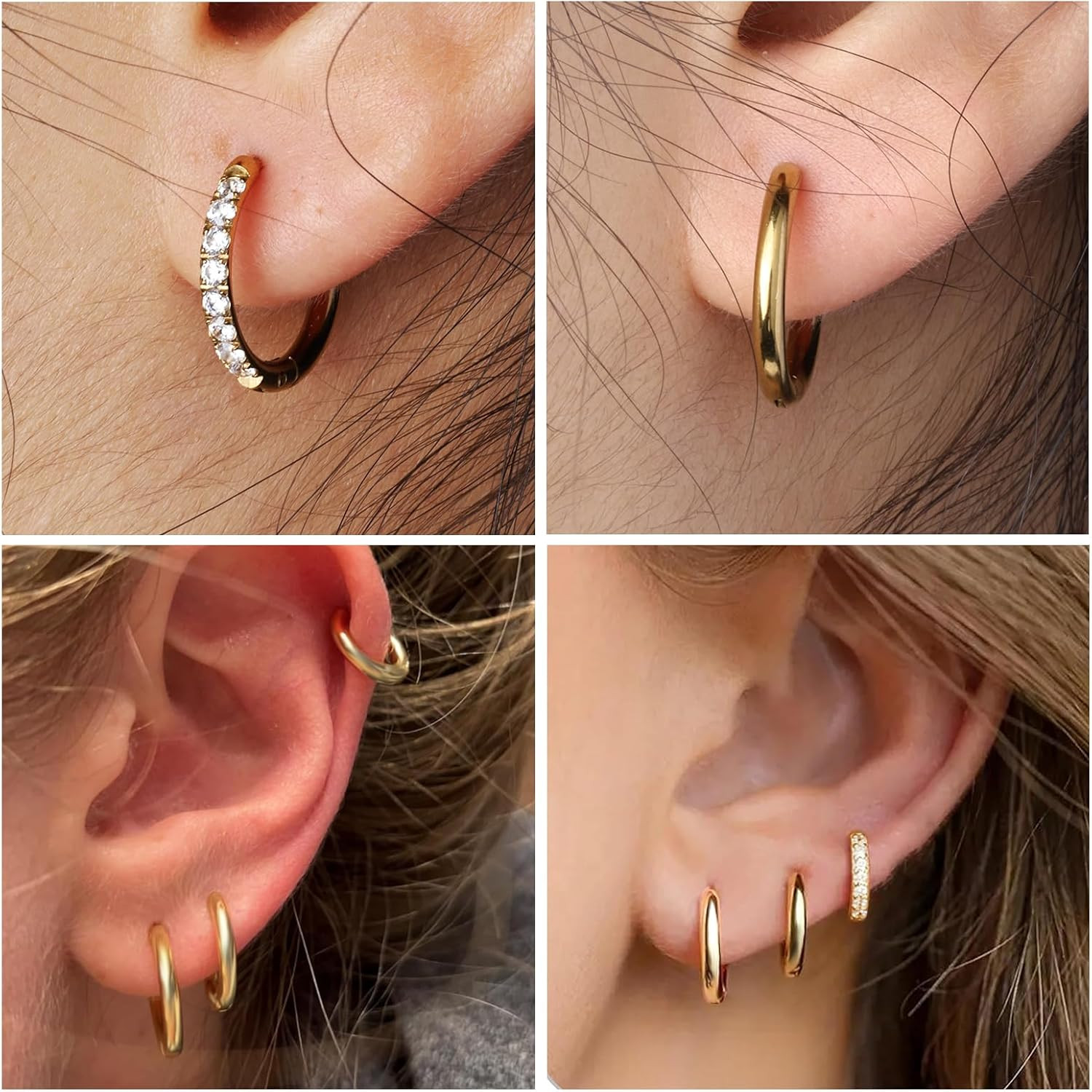Small Gold Hoop Earrings for Women, Hypoallergenic 14K Gold Plated Stack Cartila