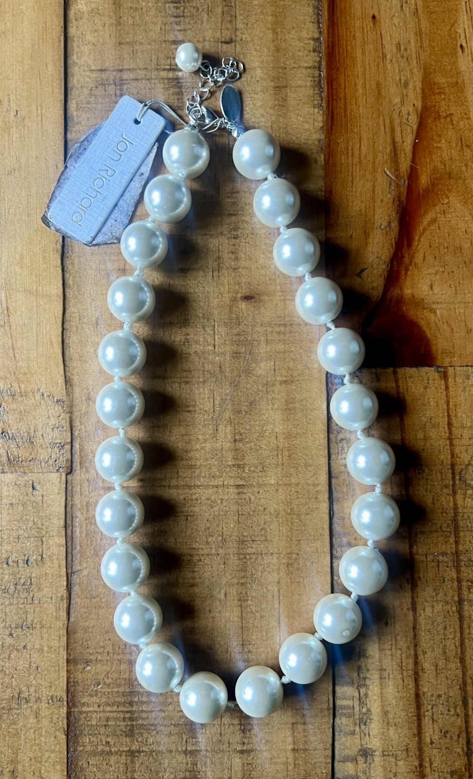 Jon Richard Large Faux Pearl Necklace 15mm Cream Beads 16” + Extender NWT