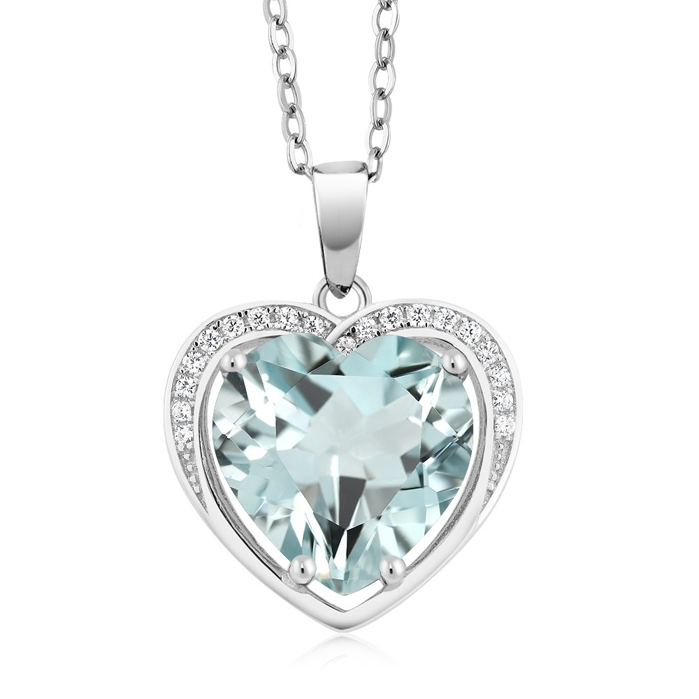 3.00 Cttw Simulated Aquamarine Pendant Necklace For Women | 925 Sterling Silver