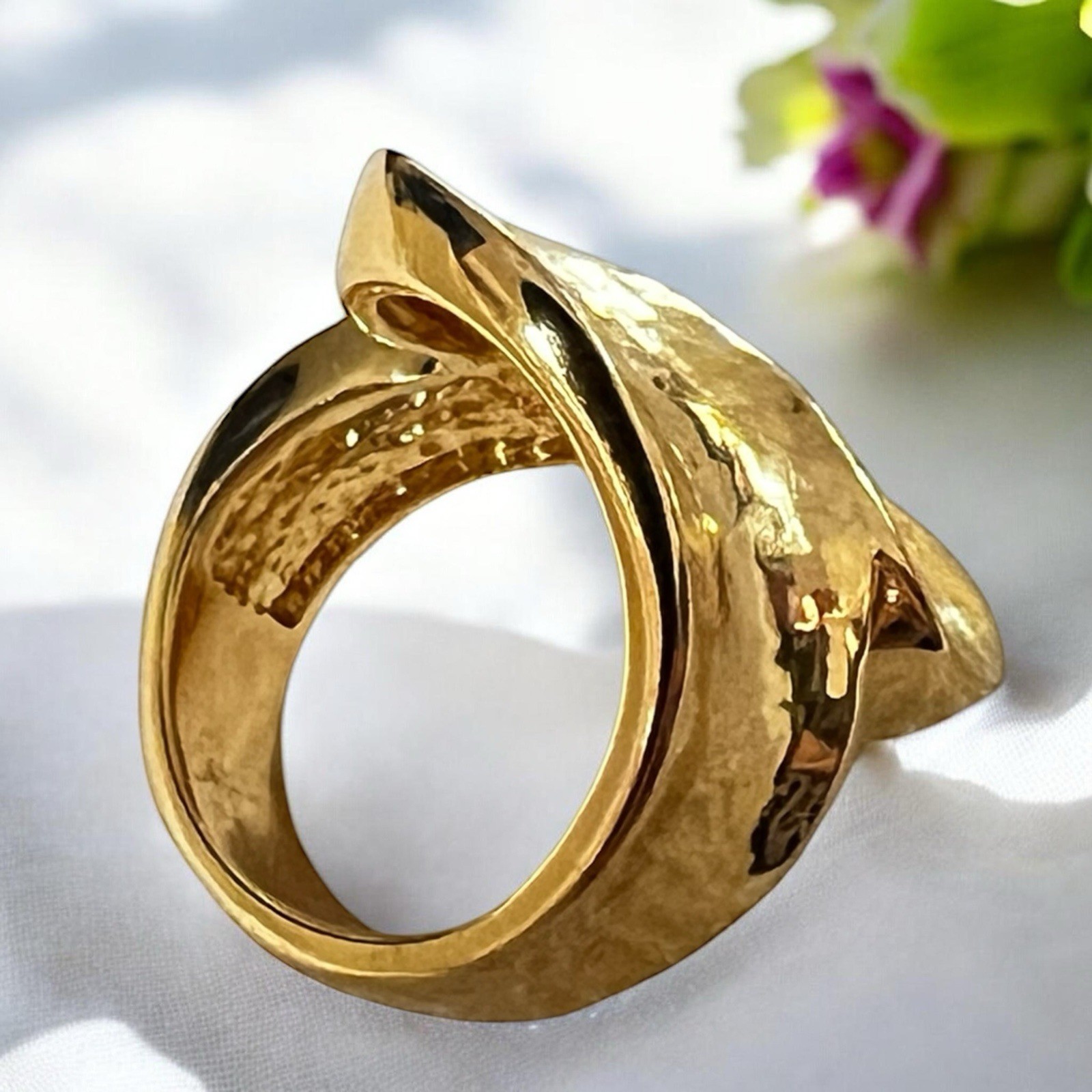 BRONZALLURE Contrarié Hammered 18Kt Yellow Gold Plated Size 6.5 Ring 10.3g