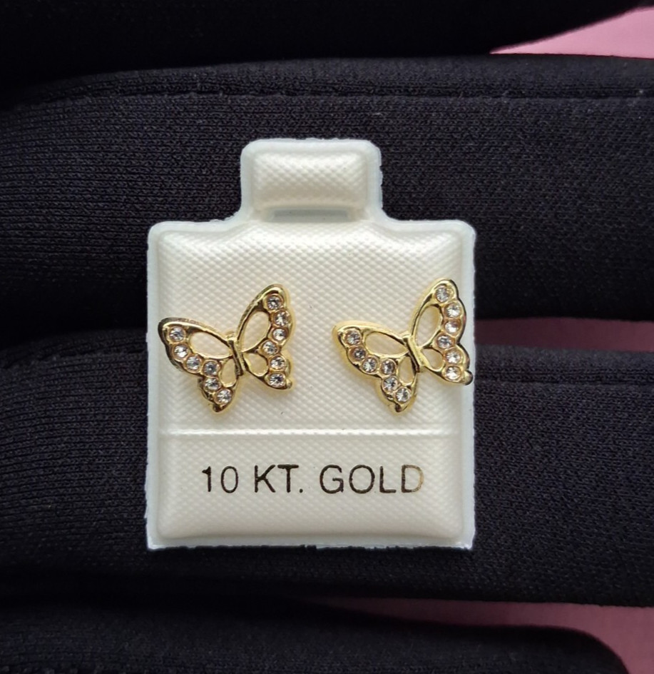 10k gold butterfly screw back stud earrings /arete maripos de oro 10K de rosca.